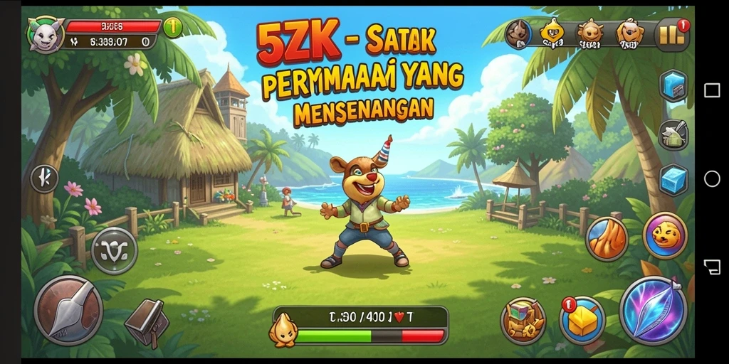 Screenshot gameplay 5ZK yang menampilkan level penuh warna dan tantangan.