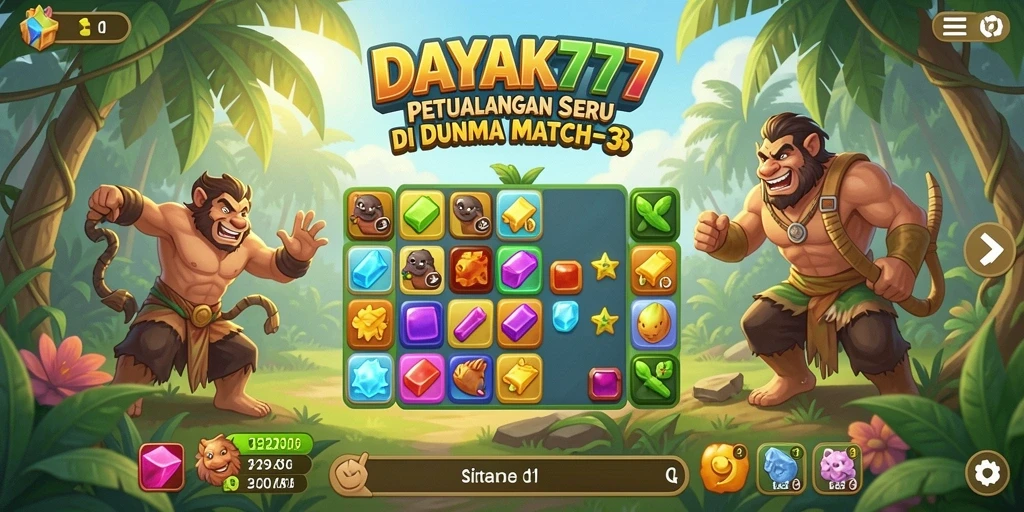 Tampilan gameplay seru DAYAK777 dengan elemen Match-3.