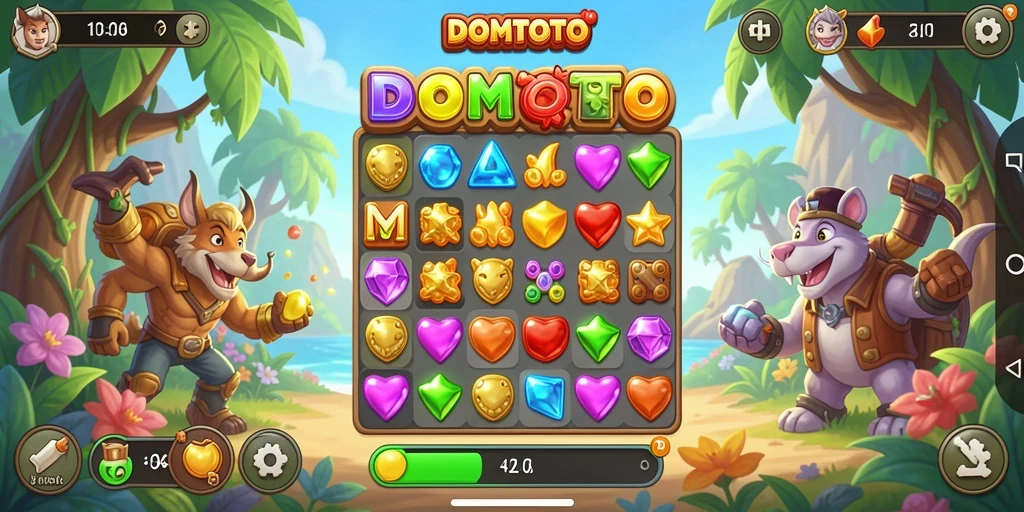 Screenshot gameplay menarik dari DOMTOTO yang menunjukkan elemen Match-3.