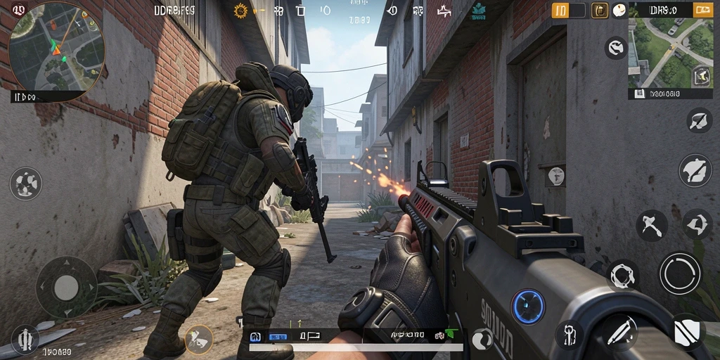 Screenshot utama IDR89 menunjukkan aksi permainan FPS yang intens.