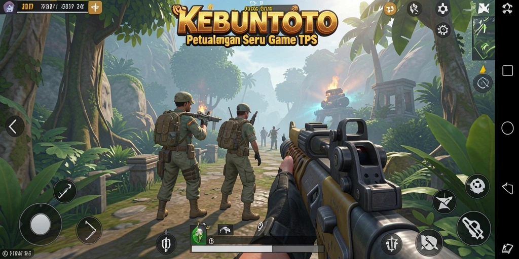 Screenshot gameplay KEBUNTOTO yang menampilkan aksi tembak-menembak yang seru.