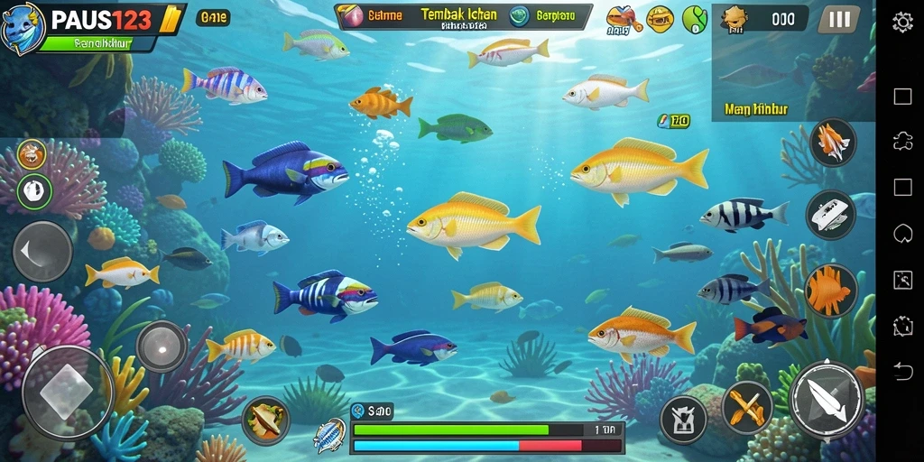 Tangkapan layar utama dari gameplay Tembak Ikan yang seru.