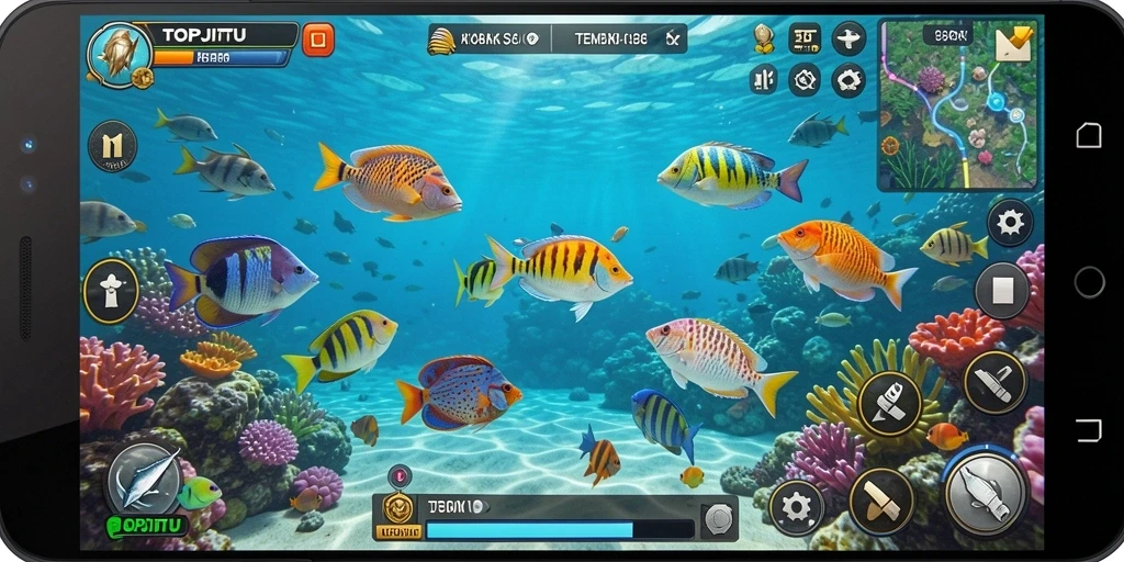 Tangkapan layar yang menunjukkan serunya permainan Tembak Ikan di TOPJITU.